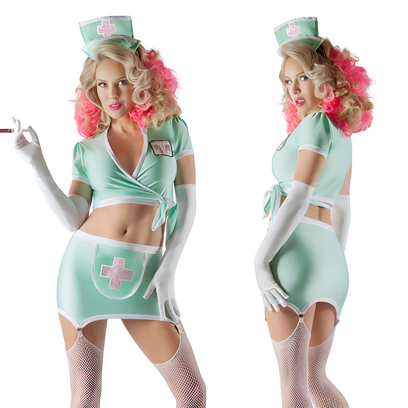 Black Uniform Costume Lingerie Set With Headband - Alternate View