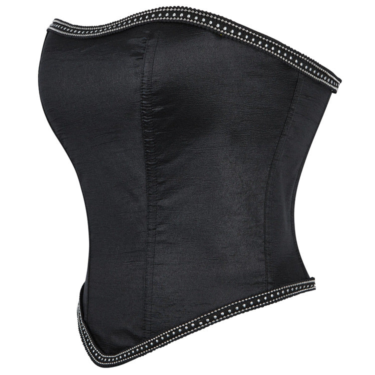 Black Studded Leather-Look Corset Top, alternate view 2