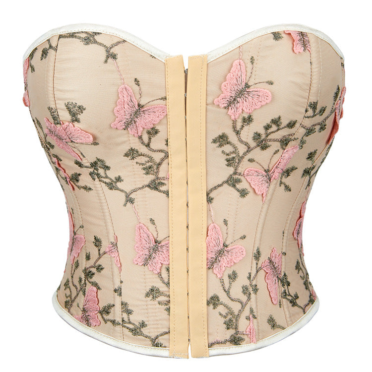 Ivory Rose Print Back-Zip Corset Top