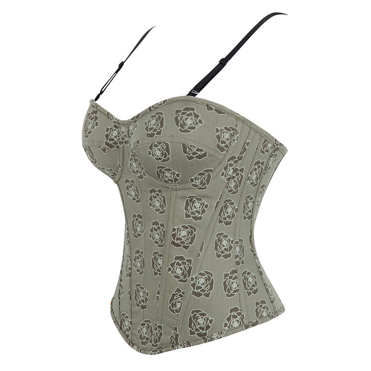 Gray Floral Strapless Corset Top, alternate view 3