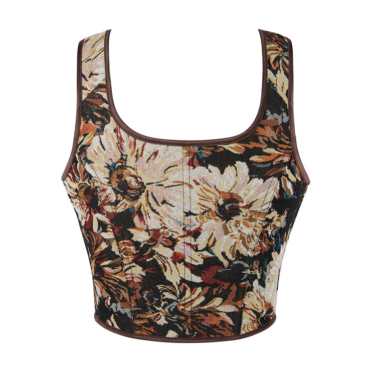 Black Floral Tie-Strap Corset Top, alternate view 3