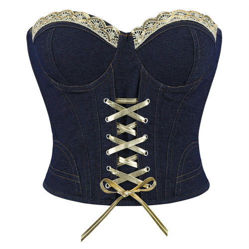 Navy Lace-Up Corset Top