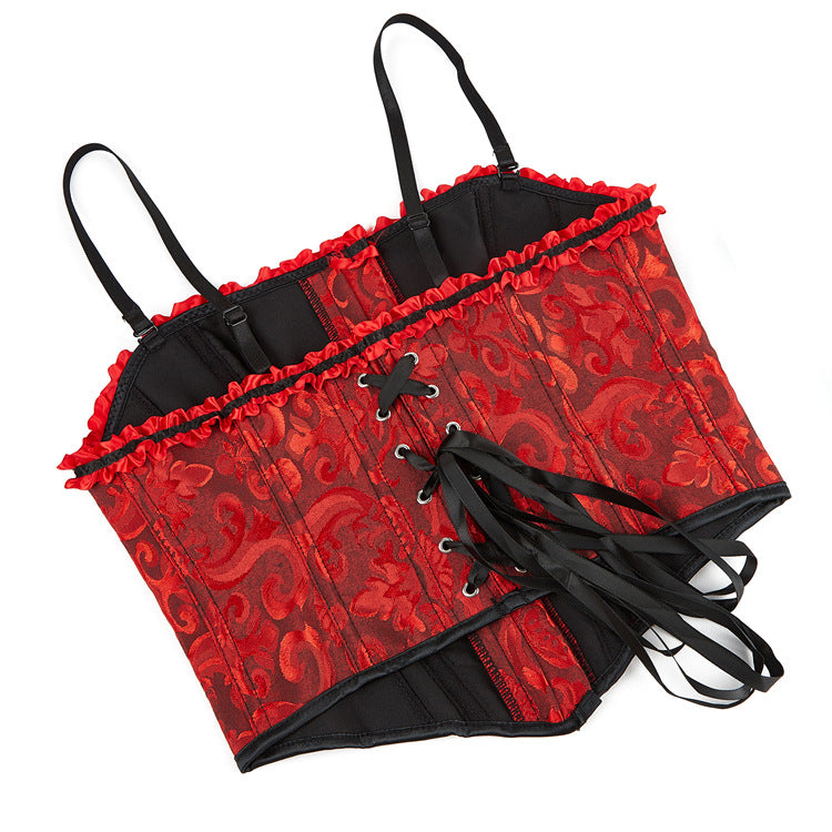 Red Floral Lace-Up Corset Top, alternate view 2