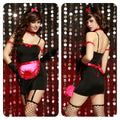 Black Maid Costume Lingerie Set With Top and Headband and Gloves - Front View