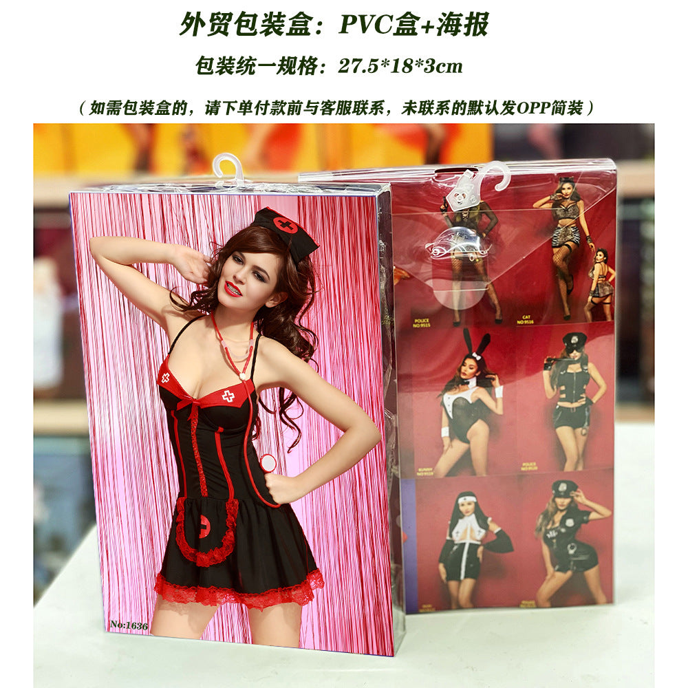 Black Nurse Costume Lingerie Set With Mini Dress and Stethoscope and Headband - Alternate View