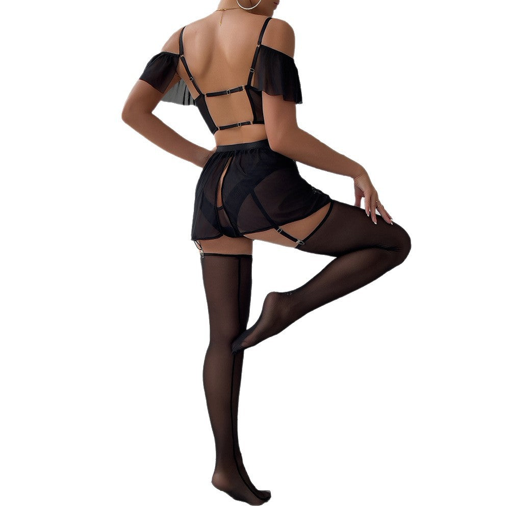 Wine Red Lace Four-Piece Lingerie Set - Secret Hour lingerie