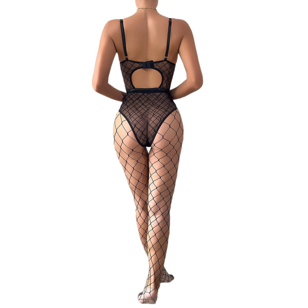 Black Faux Leather Cutout Teddy Bodysuit - Alternate View