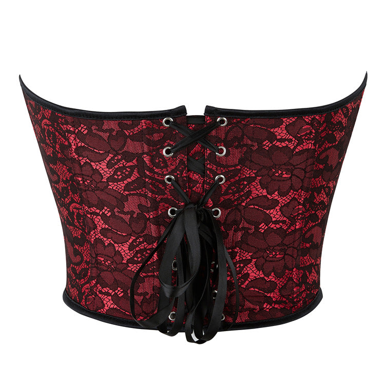 Burgundy Floral Strapless Corset Top, alternate view 3