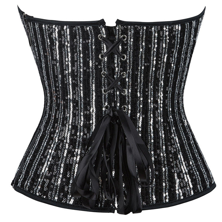 Black Silver Stripe Strapless Corset Top, alternate view 3