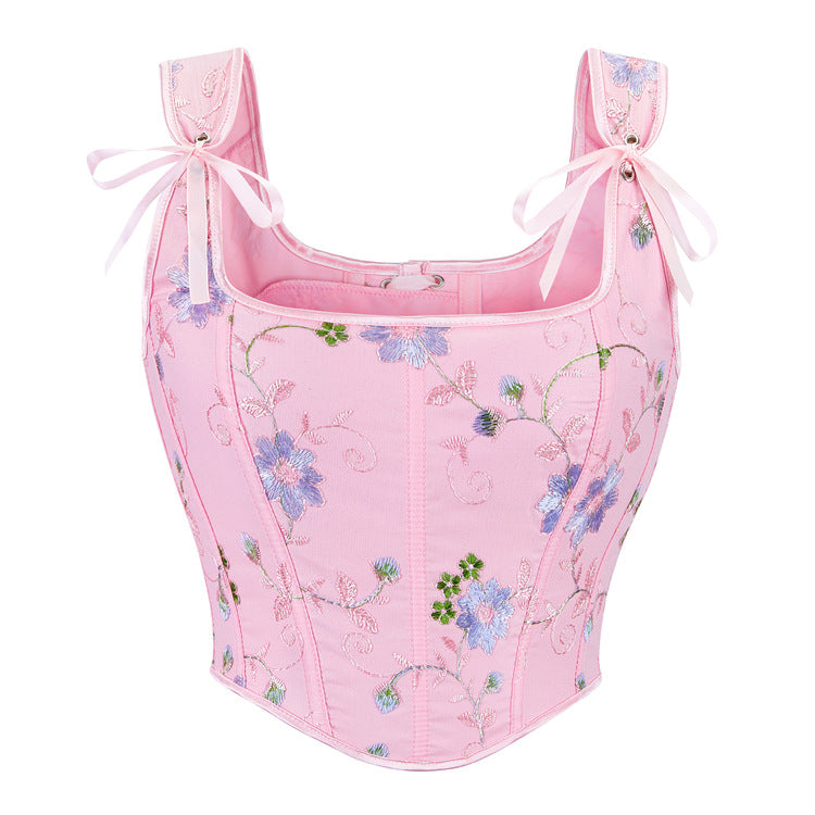 Pink Floral Tie-Strap Corset Top