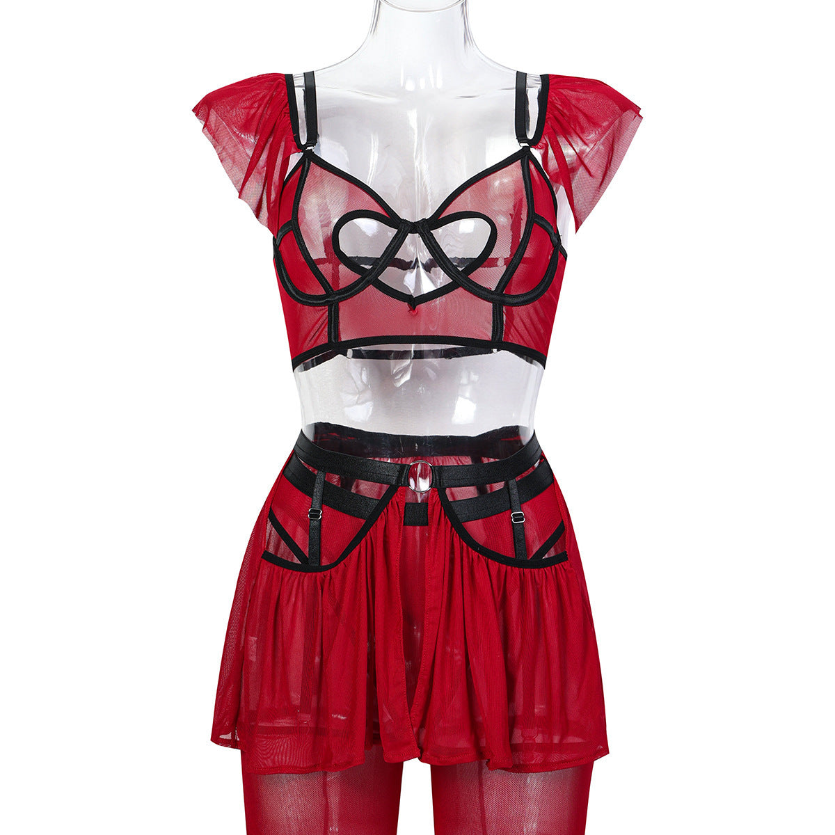 Wine Red Lace Four-Piece Lingerie Set - Secret Hour lingerie