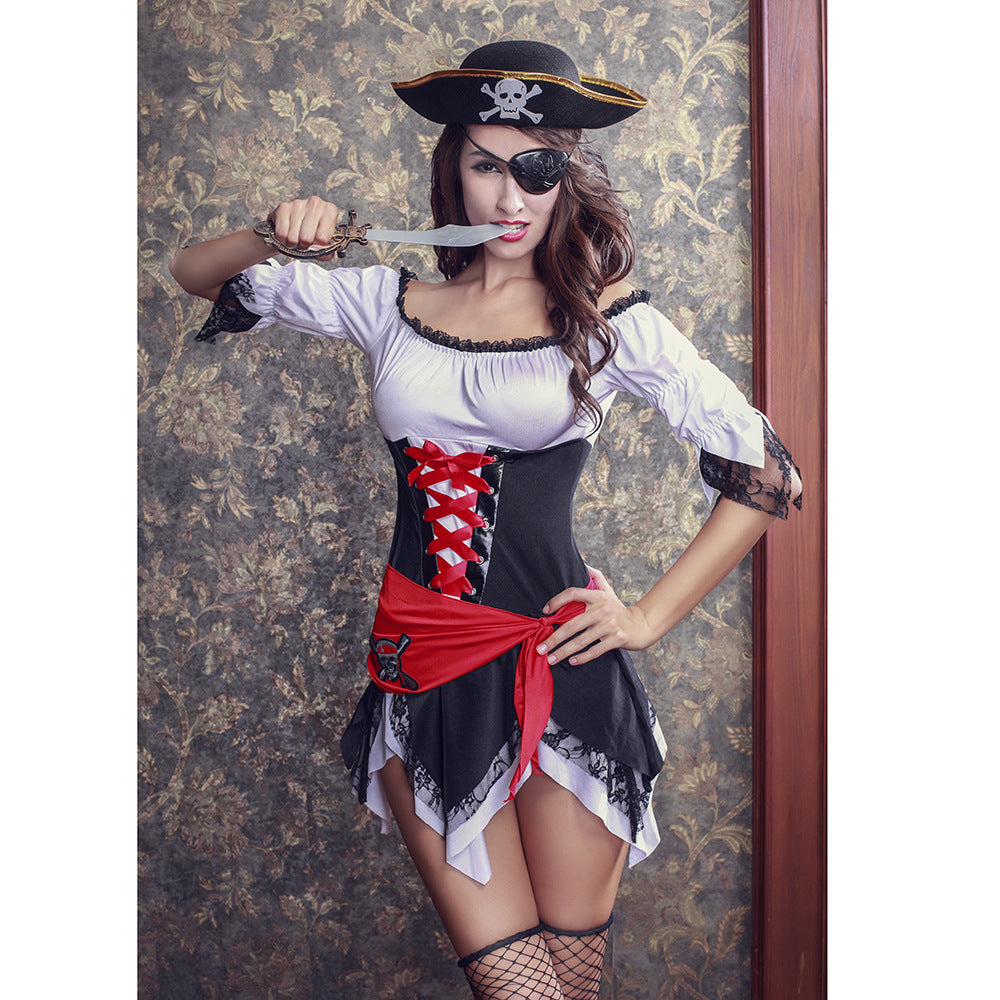 Uniform-Inspired Costume Lingerie Set With Top and Stockings - Back View