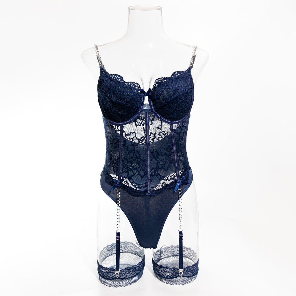 Chain Detail Lace Strappy Teddy Bodysuit - Styled View