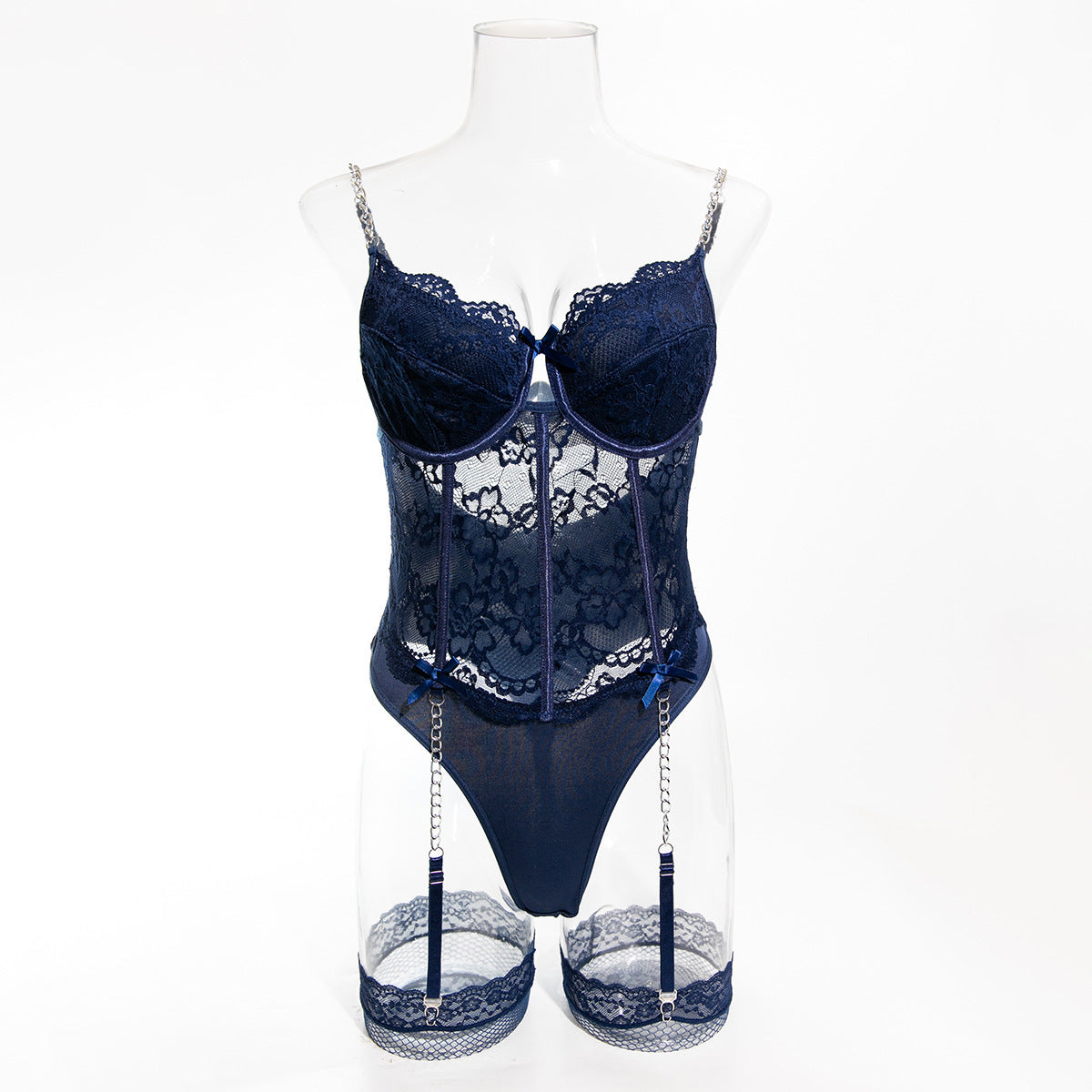 Chain Detail Lace Strappy Teddy Bodysuit - Styled View