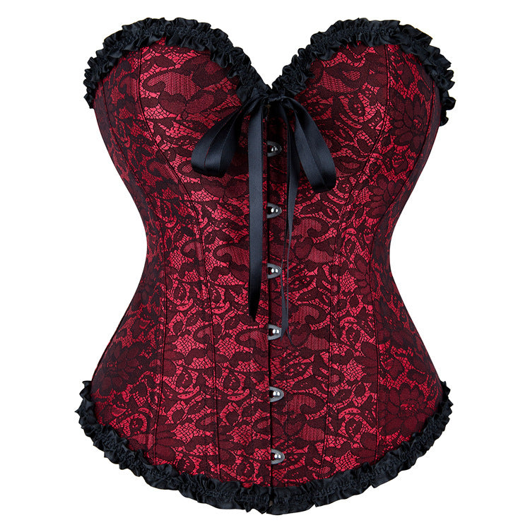 Burgundy Lace-Up Strapless Corset Top