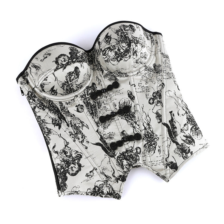 White Black Toile Print Corset Top, alternate view 5