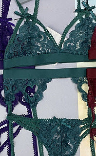 White Strappy Three-Piece Lingerie Set - Alternate View