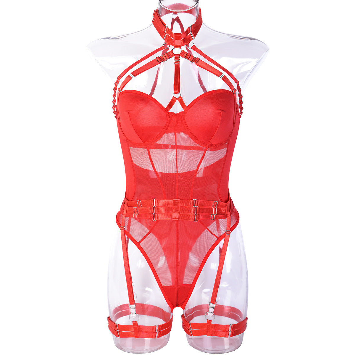White Sheer Mesh Teddy Bodysuit - Alternate View