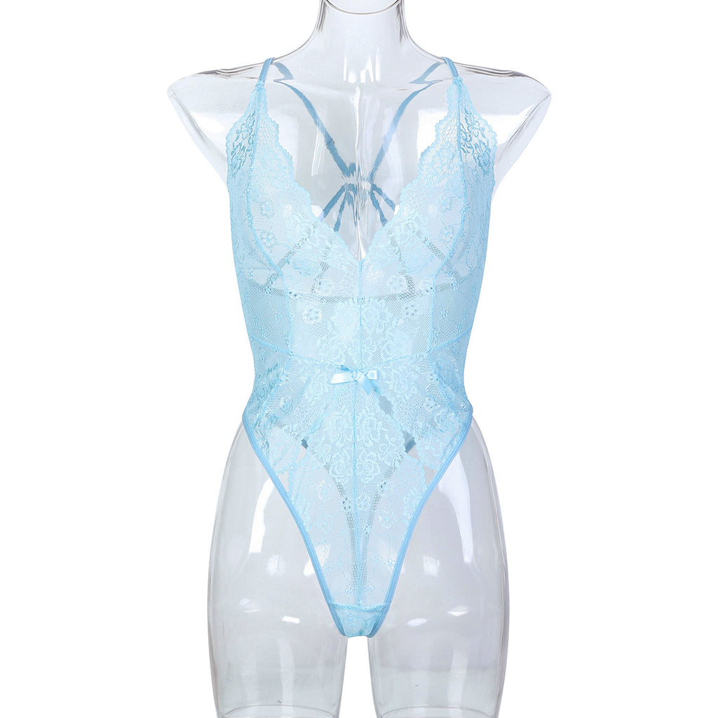 Light Blue Lace Teddy Bodysuit - Styled View