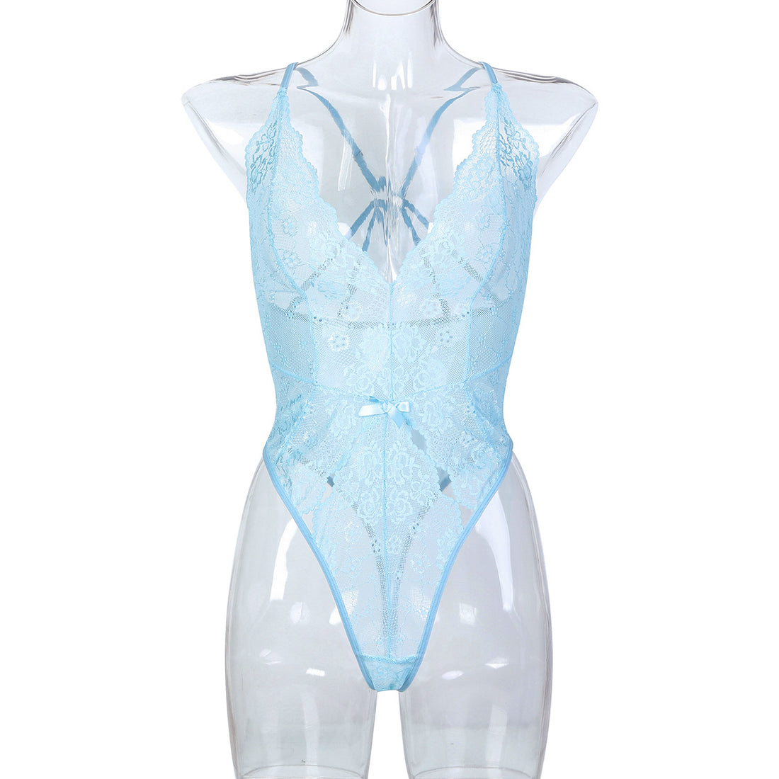 Light Blue Lace Teddy Bodysuit - Styled View