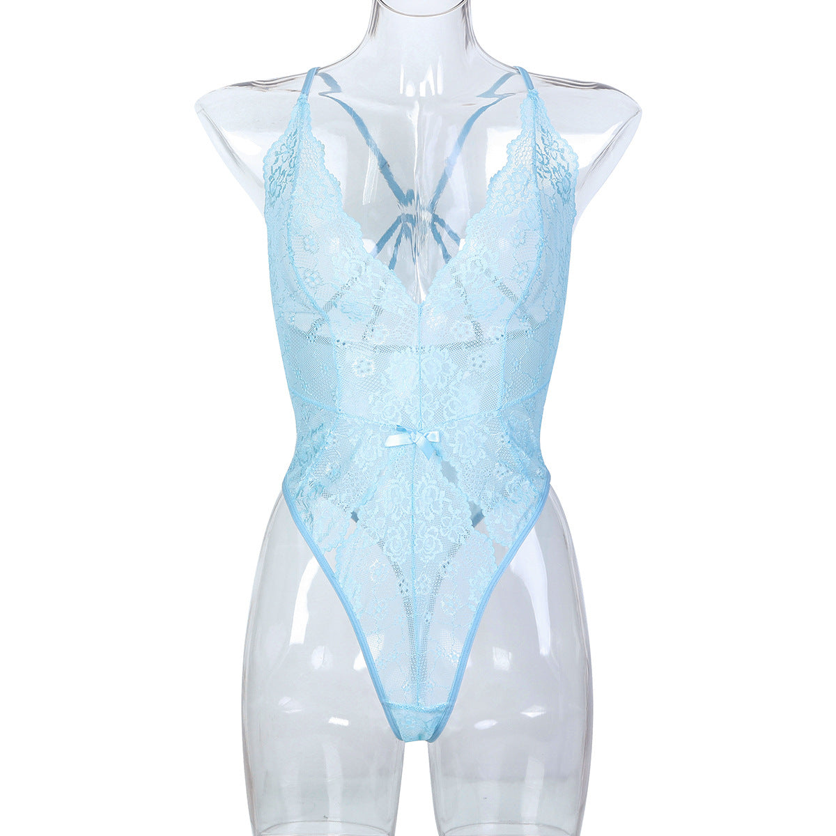 Light Blue Lace Teddy Bodysuit - Styled View