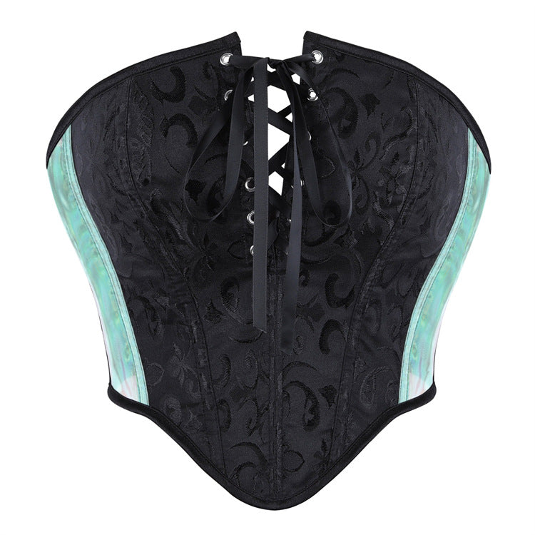 Black Teal Lace-Up Corset Top
