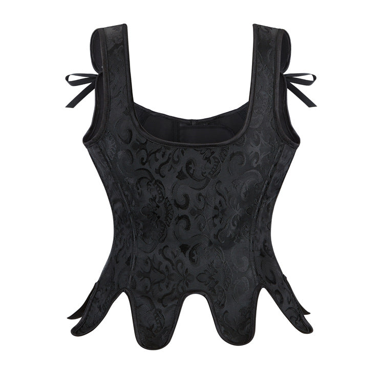Black Jacquard Tie-Strap Corset Top