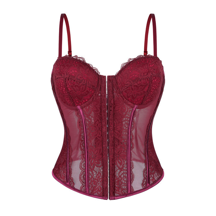 Burgundy Mesh Corset Top