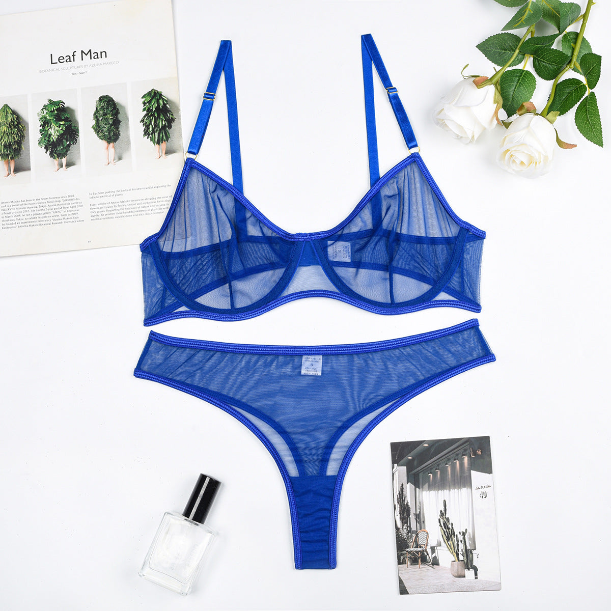 With Top Sheer Mesh Two-Piece Lingerie Set - Alternate View