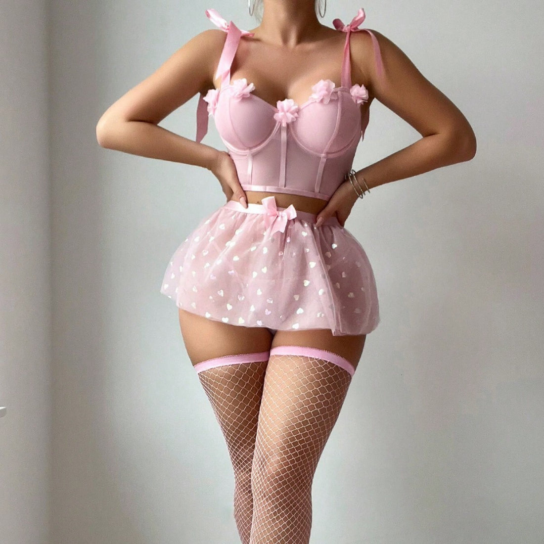 Pink Polka Dot Tulle Lingerie Set, alternate view 3