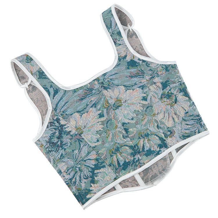 Blue Floral Lace-Up Corset Top, alternate view 5