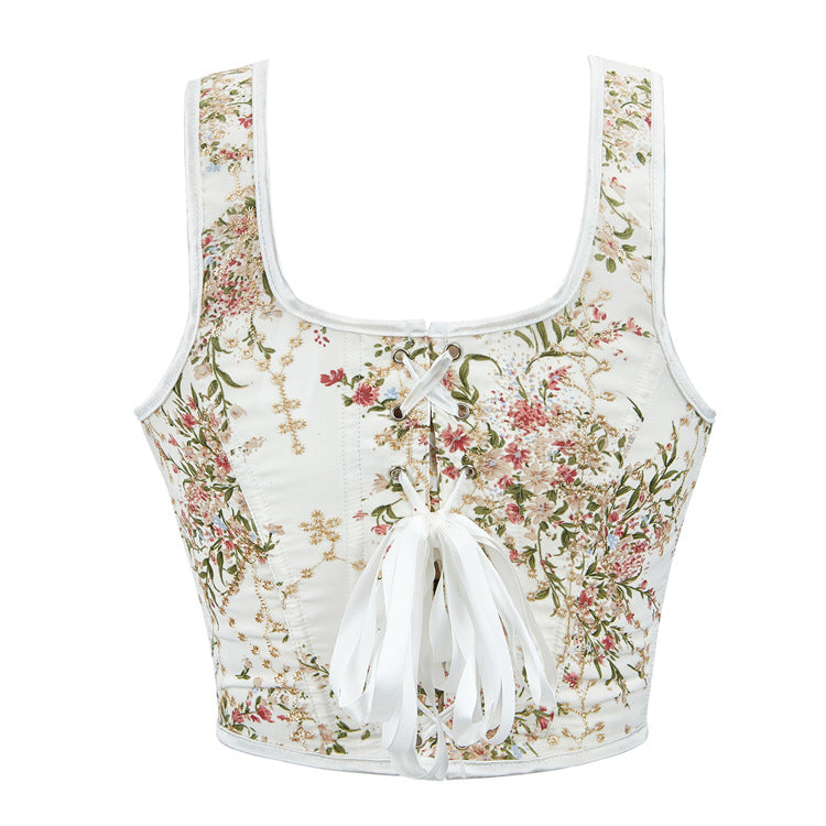 Ivory Floral Tie-Strap Corset Top, alternate view 3