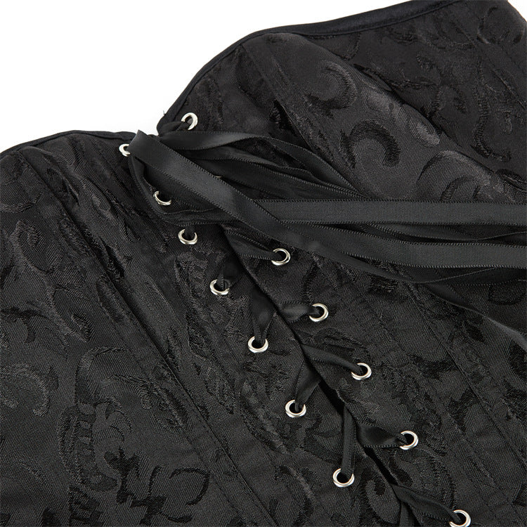 Black Jacquard Lace-Up Strapless Corset Top, alternate view 4