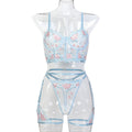 Light Blue Strappy Three-Piece Lingerie Set - Alternate View