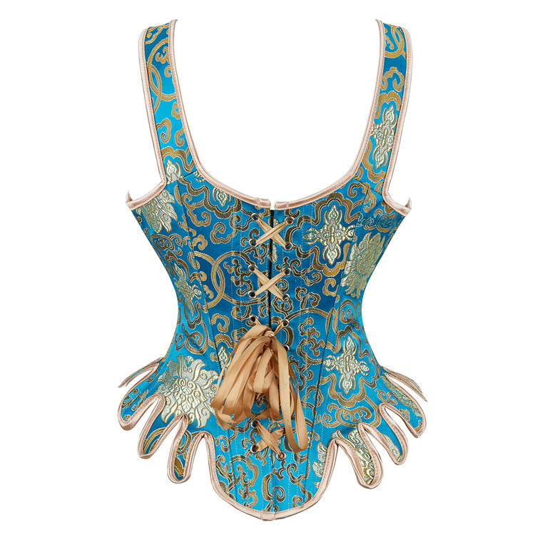 Turquoise Gold Lace-Up Corset Top, alternate view 3