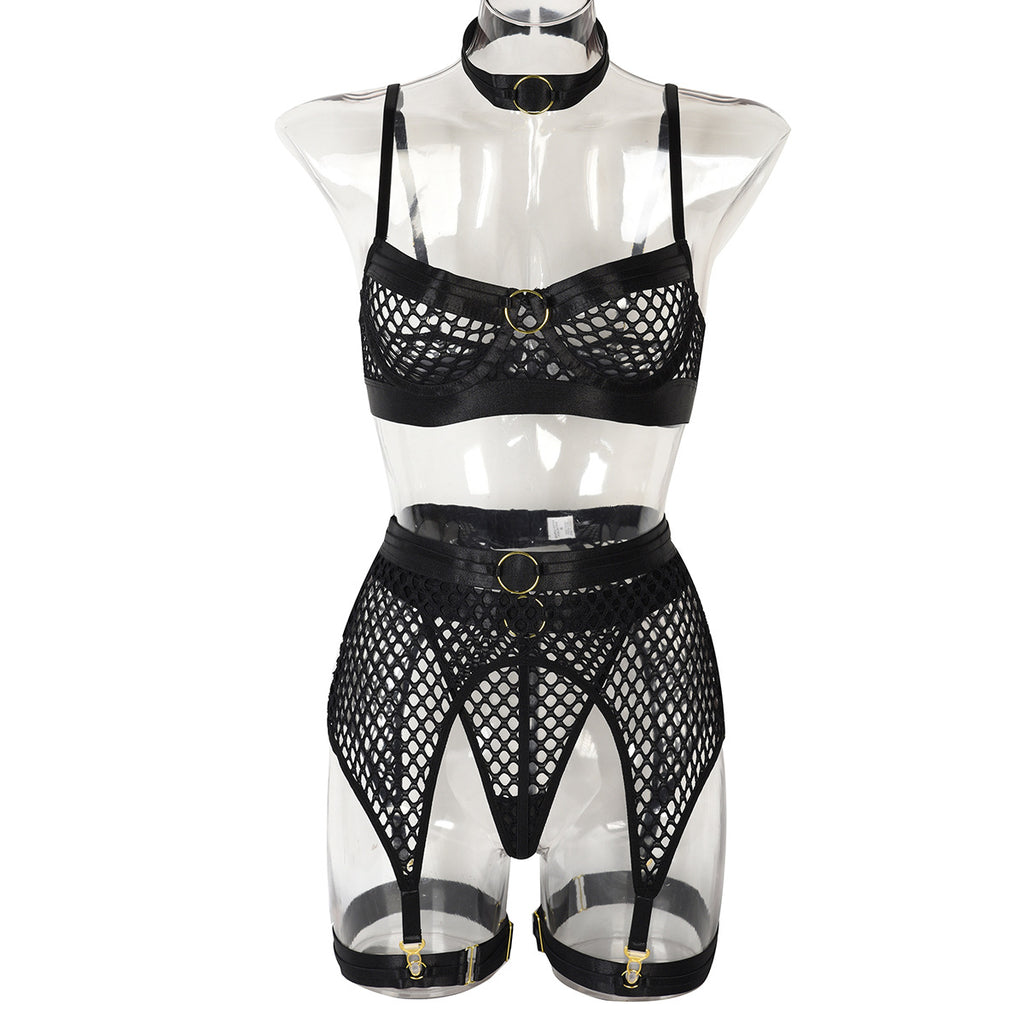 Neon Green Lace Four-Piece Lingerie Set - Alternate View