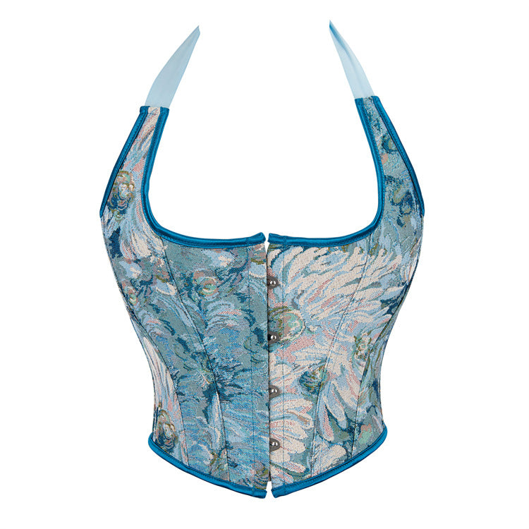 Blue Floral Halter Corset Top
