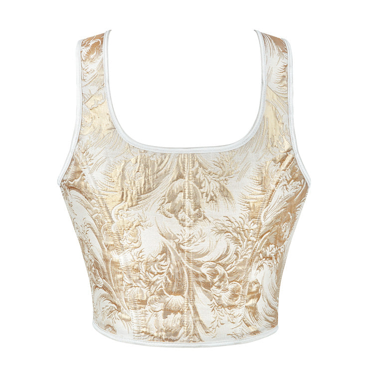 Ivory Floral Lace-Up Corset Top, alternate view 3