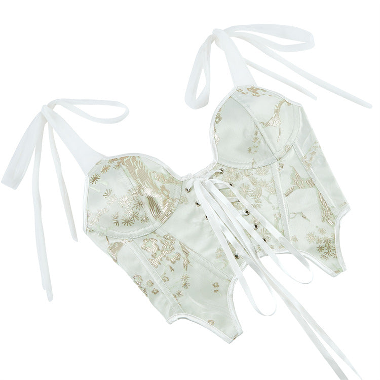 White Floral Tie-Front Corset Top, alternate view 5