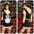 Maid costume lingerie dress with lace trim and apron-inspired front - front view