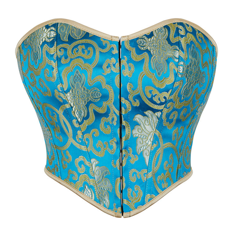 Turquoise Gold Strapless Corset Top