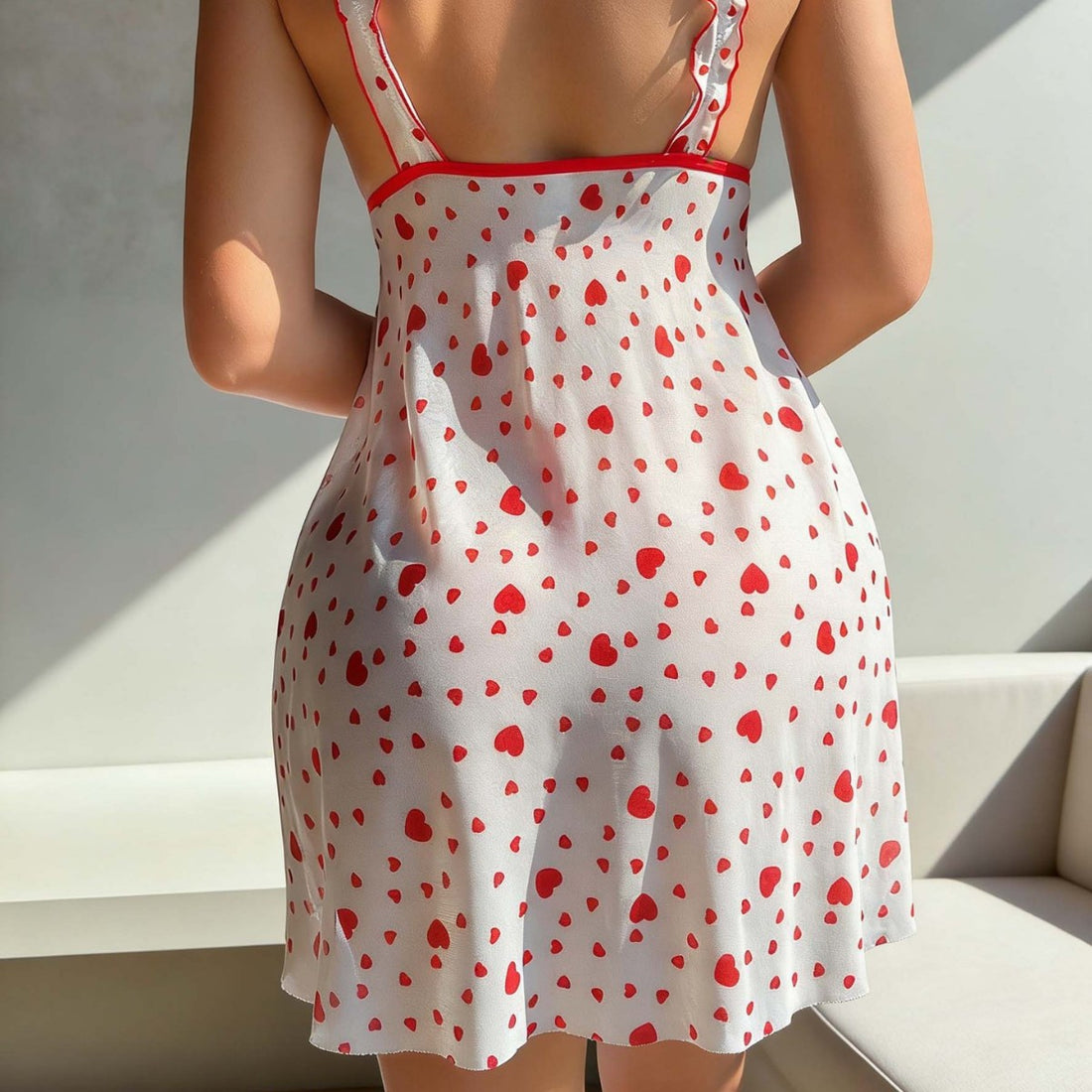 White Red Heart Print Babydoll Nightdress, alternate view 4