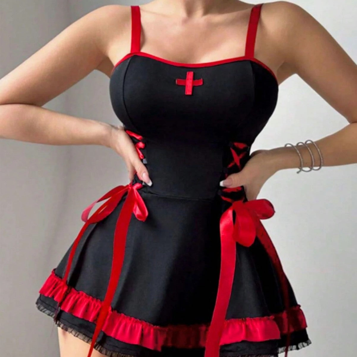 Black Red Nurse Lingerie Dress Set