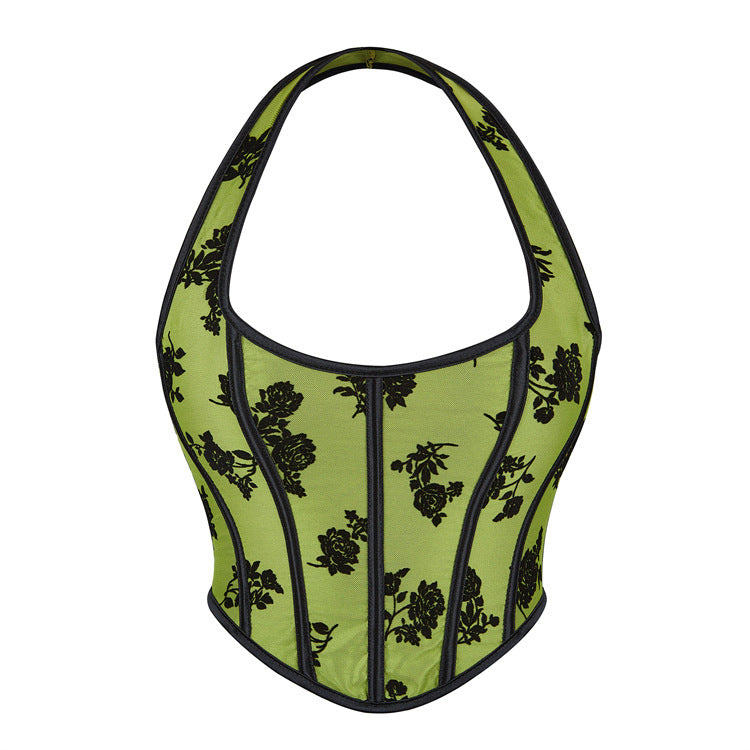 Black Jacquard Halter Corset Top, alternate view 5