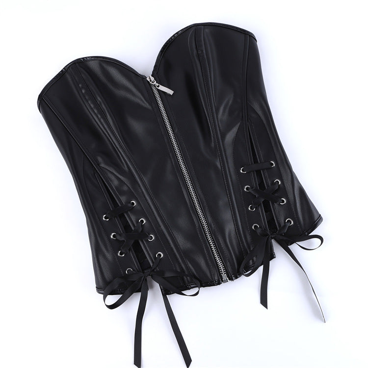 Black Leather-Look Zip Corset Top, alternate view 5