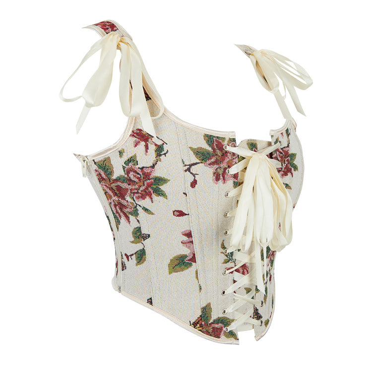 Ivory Floral Tie-Front Corset Top, alternate view 2
