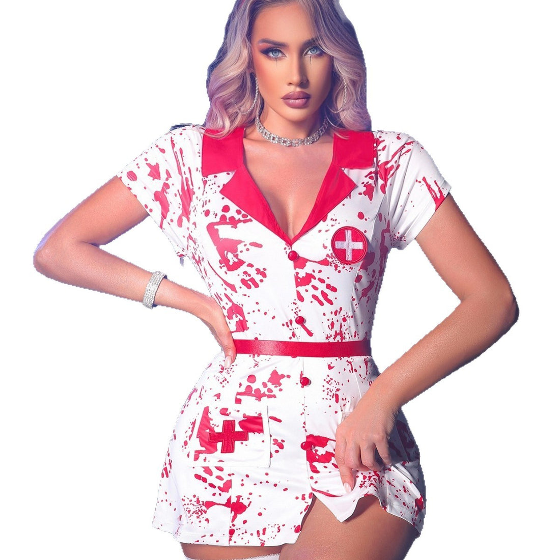White Red Nurse Costume Dress, alternate view 5
