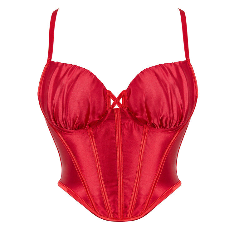 Red Satin-Look Corset Top