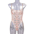 Pink Floral Embroidered Teddy Bodysuit - Styled View