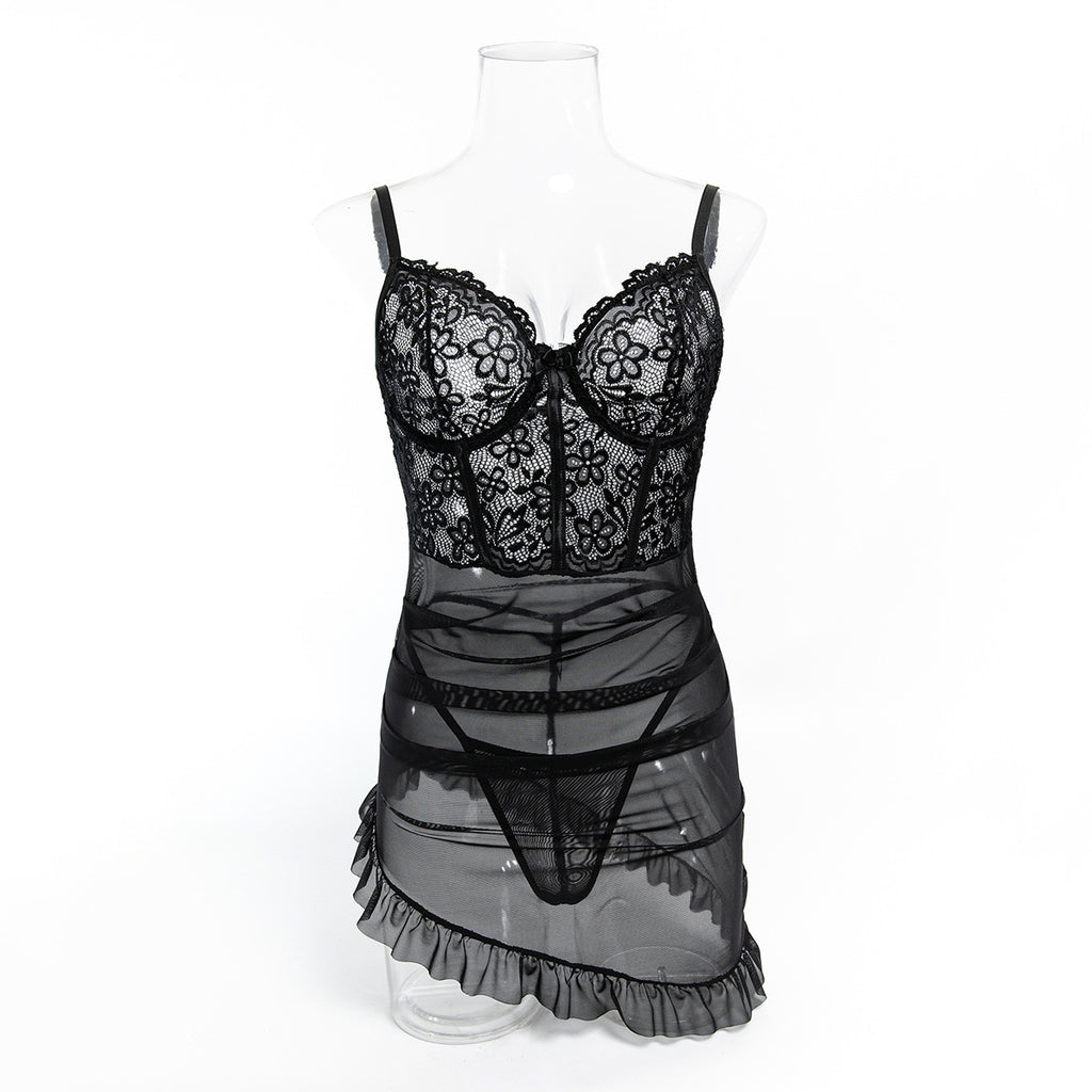 Lace Mesh Chemise Nightdress - Styled View